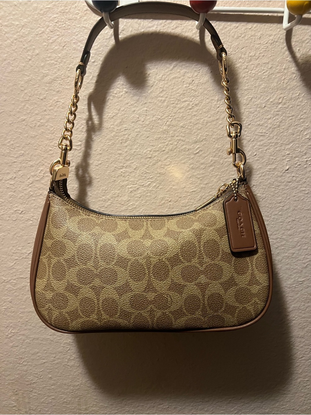 Coach Brown Signature Canvas Shoulder Bag with Gold Hardware - Picture 3 of 3